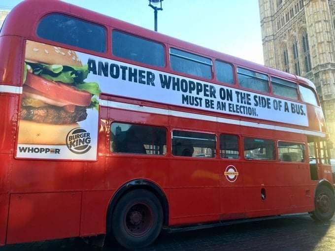 Whopper on the side of a bus