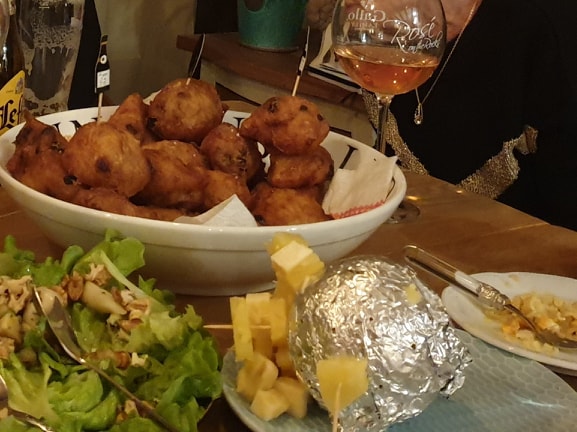 Oliebollen and cheese and pineapple hedgehog